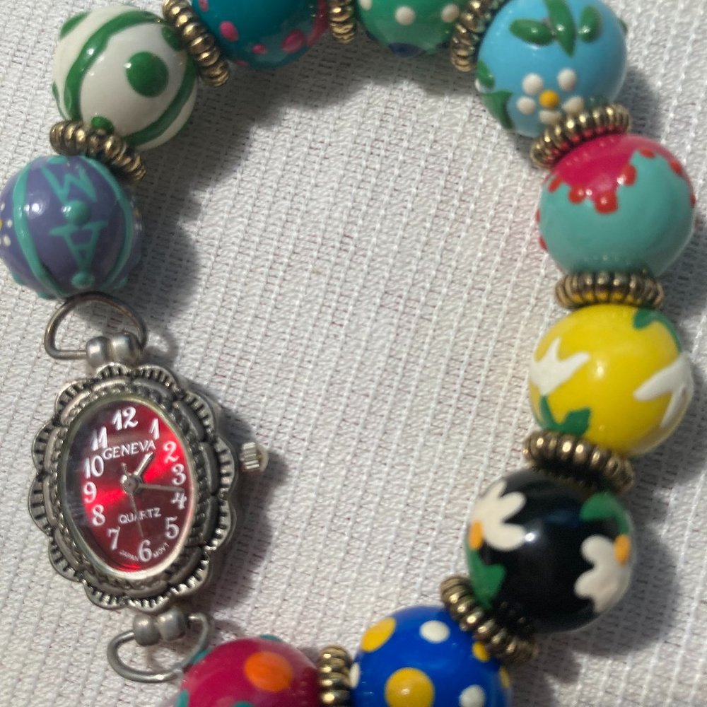 Woman's Geneva stretch bead watch